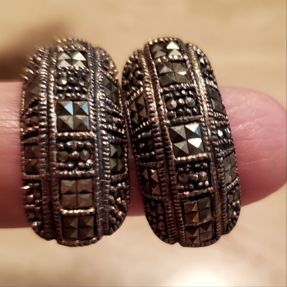 Marcasite half moon 925 silver earrings